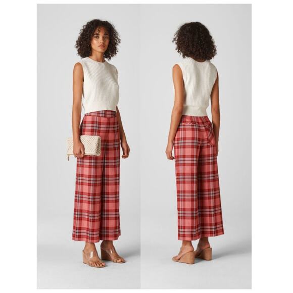 Red Multi Whistles Cara Check Wide Leg Trousers US 4 - Picture 1 of 9